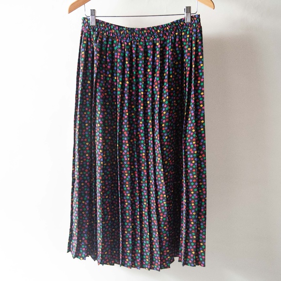 Vintage Pleated Rainbow Polka Dot Midi Skirt - Picture 1 of 7